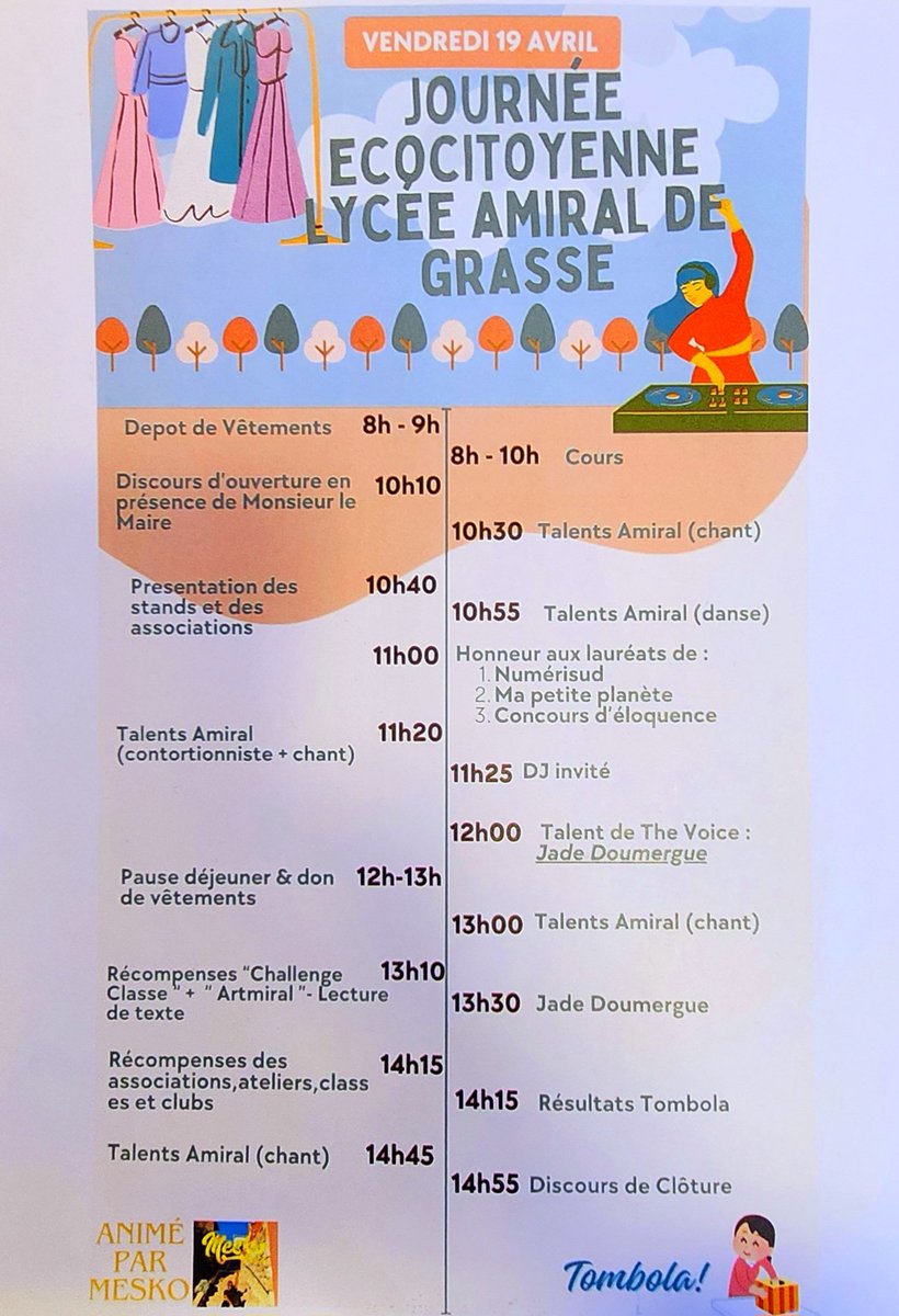 LyceeAmiral's tweet photo. 🌎♻️ Journée Eco-Citoyenne 2️⃣ème édition !  🤗💙💚
✅️ Les stands sont installés, les élèves troquent leurs vêtements et tout ce qui reste sera donné à l'association Abi06 ! 
✅️ DJ, animation Mesko
✅️ Talents de l'Amiral
✅️ Concours 
✅️ Associations 
✅️ Soleil 😎 https://t.co/3VrqPYTEQr