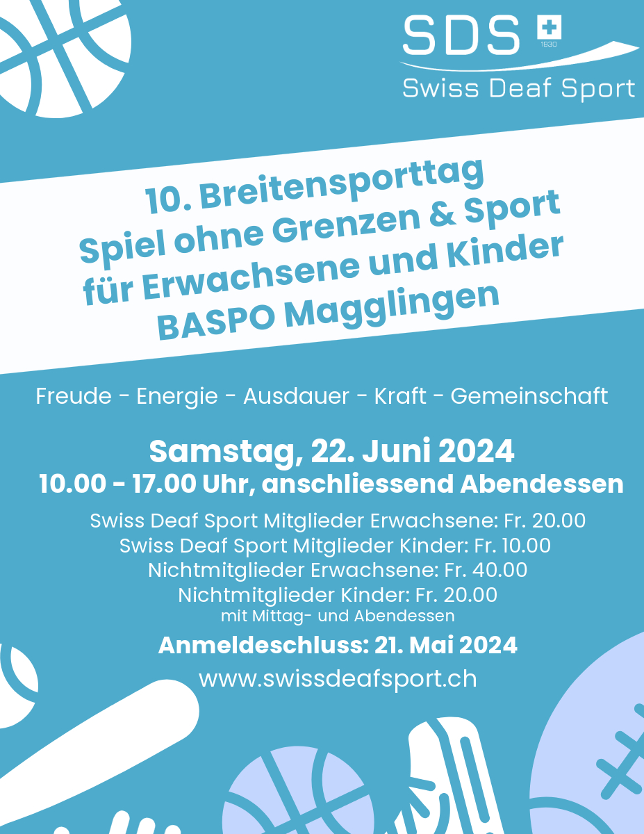 Swiss Deaf Sport organisiert am 22. Juni 2024 zum 10. Mal den Breitensporttag und dieses Mal wieder «Spiel ohne Grenzen und Sport»: swissdeafsport.ch/wp-admin/admin…
#gehörlos #gebärdensprache #schwerhörig #hörbehindert