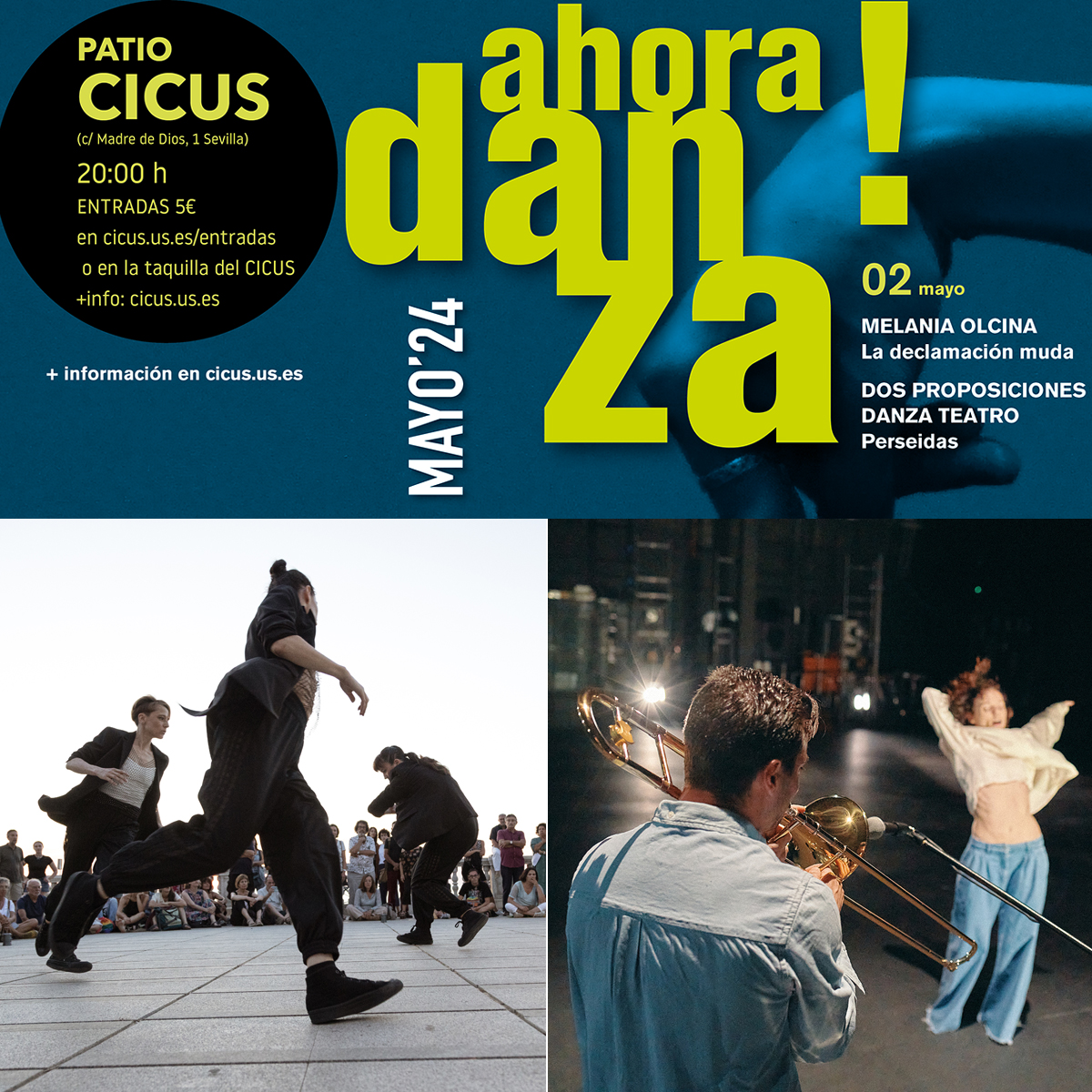 🔜 #AgendaCICUS. El jueves 2 de mayo, en la 1ª sesión de #AhoraDanza2024, podremos ver en el patio de #CICUS <a href="/unisevilla/">Universidad de Sevilla</a> ‘Perseidas’ (Dos Proposiciones danza-teatro) y 'La Declamación Muda' (Melania Olcina). Entradas a la venta a partir del lunes. 

ℹ️ cicus.us.es/ahoradanza2024…