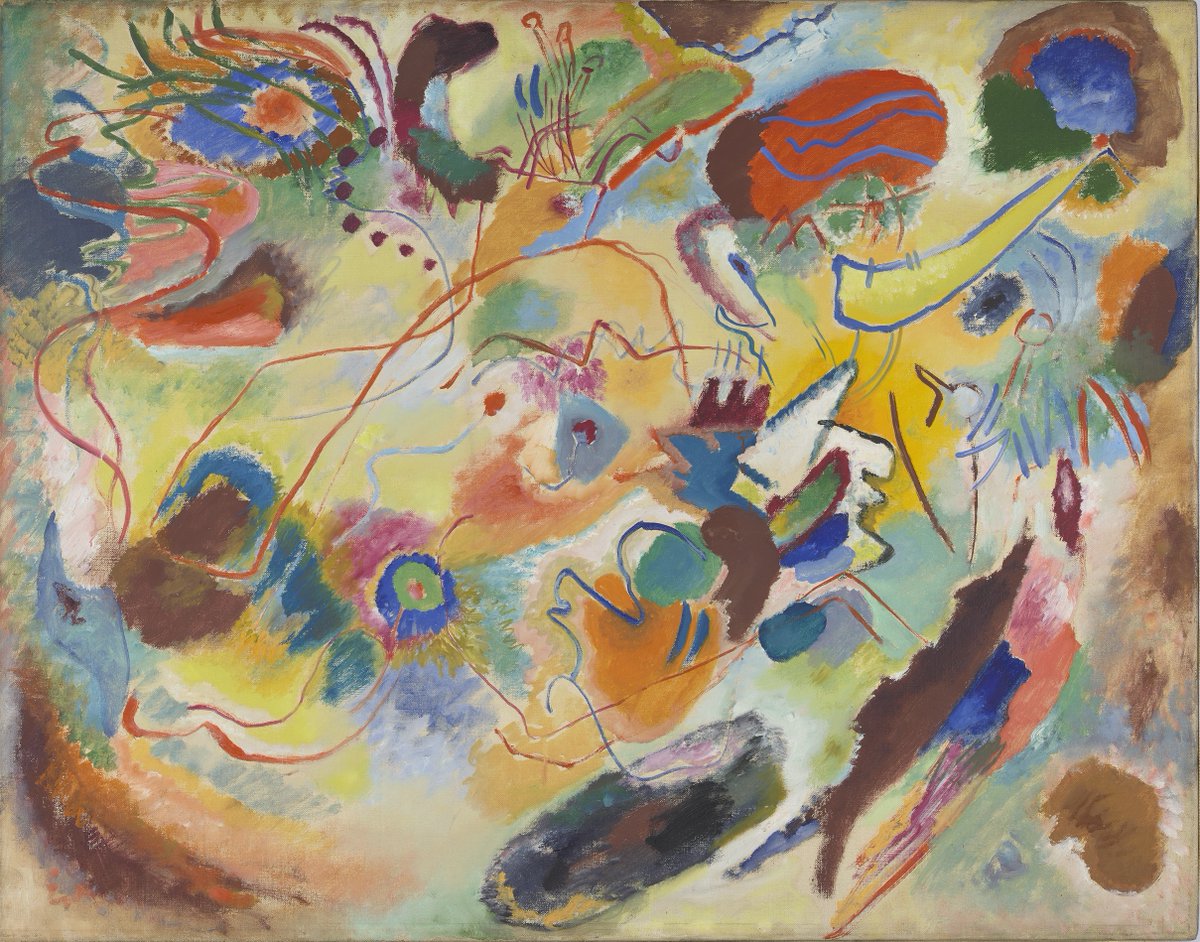 #TheExpressionists are coming to #TateModern! 🎨 Discover the story of the friends that made modern art in #Expressionists: Kandinsky, Münter & the Blue Rider. ✨ Show opens next week: bit.ly/442R8z9 #WassilyKandinsky, Study for Composition 7 1913, Lenbachhaus Munich.