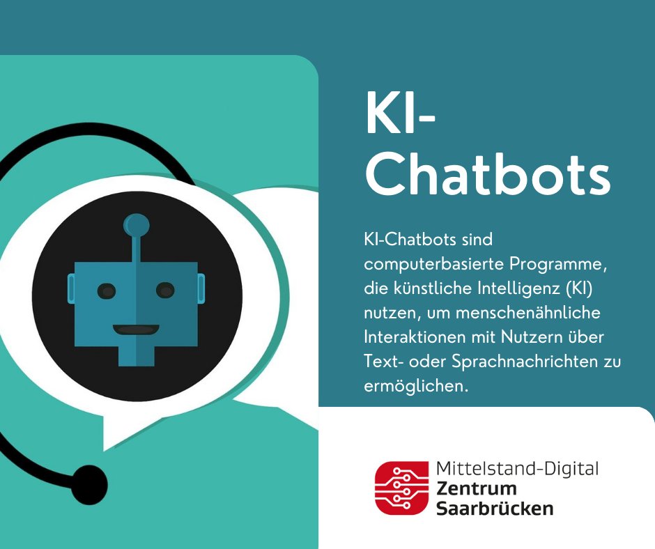 #KIChatbots sind computerbasierte Programme, die #KünstlicheIntelligenz nutzen, um menschenähnliche Interaktionen mit Nutzern über Text- oder Sprachnachrichten zu ermöglichen.