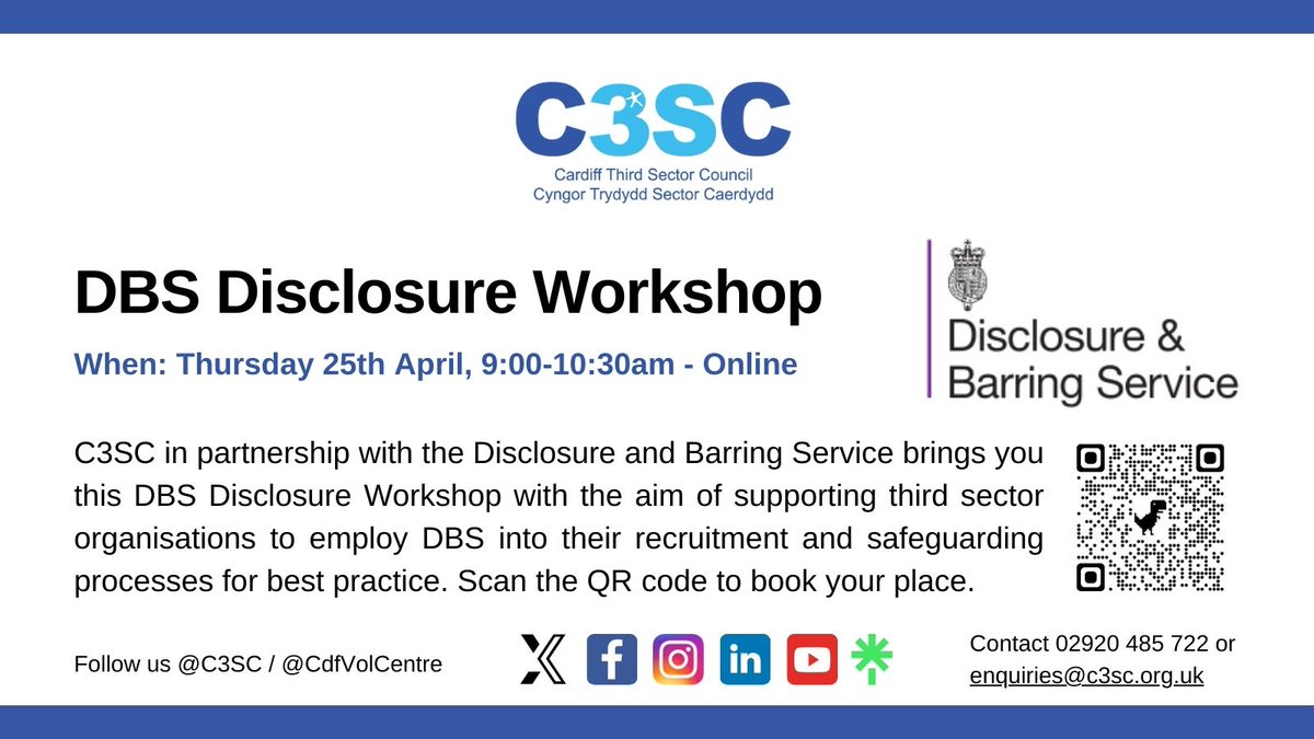 C3SC's tweet photo. Next Thursday, a #DBS Disclosure Workshop will be taking place to help organisations and individuals to understand DBS in its widest context. Have you got all your #safeguarding and #recruitment processes in place? @DBSgovuk 

Sign up today via Eventbrite:
https://t.co/TMjH71ra5n https://t.co/5eNOl6VK37