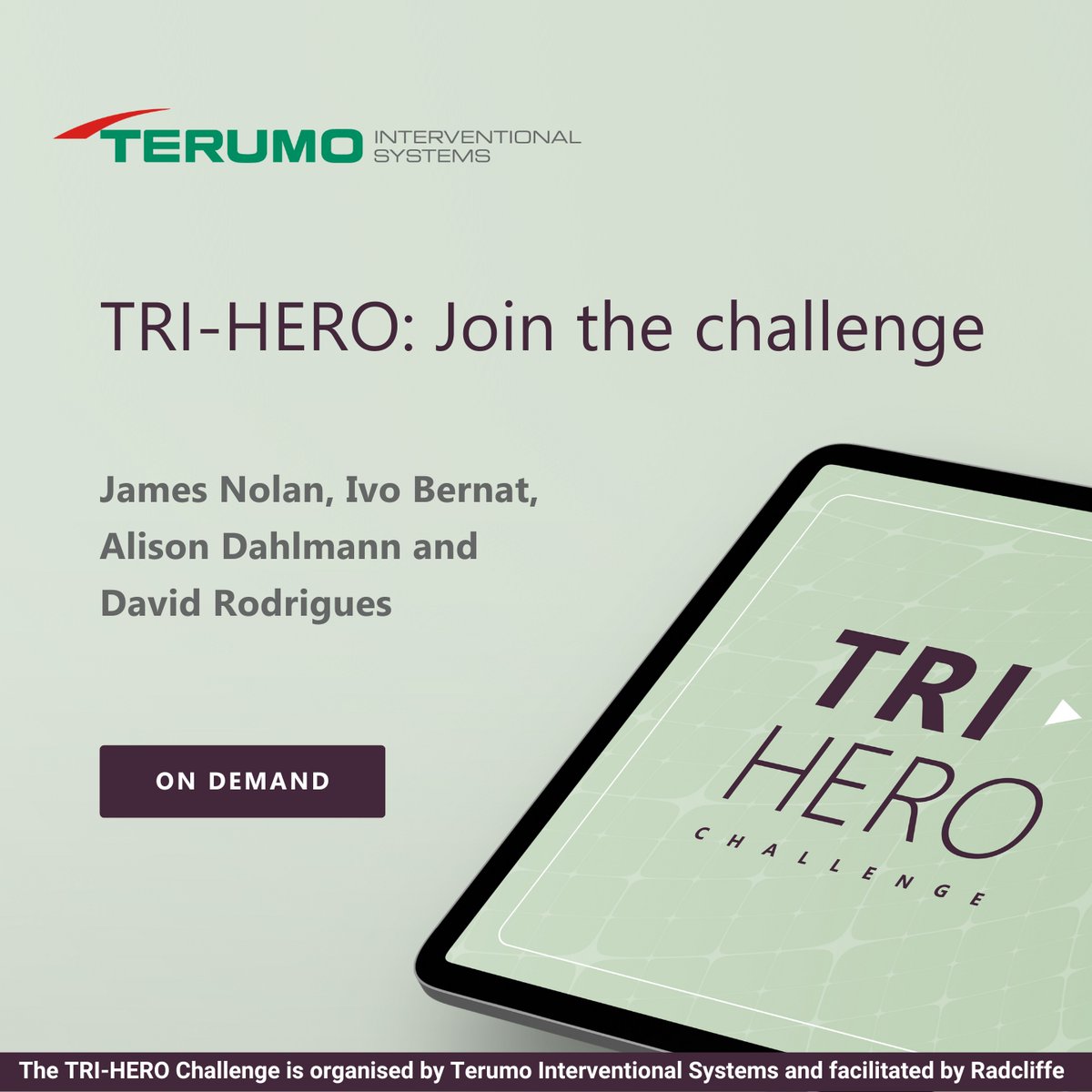 Did you miss out on the TRI-HERO launch webinar? The full webinar is now available to watch on-demand here - tinyurl.com/33y8my6t James Nolan, Ivo Bernat, Alison Dahlmann and David Jose Teixeira Rodrigues delivered a comprehensive guide on preventing radial artery occlusion,