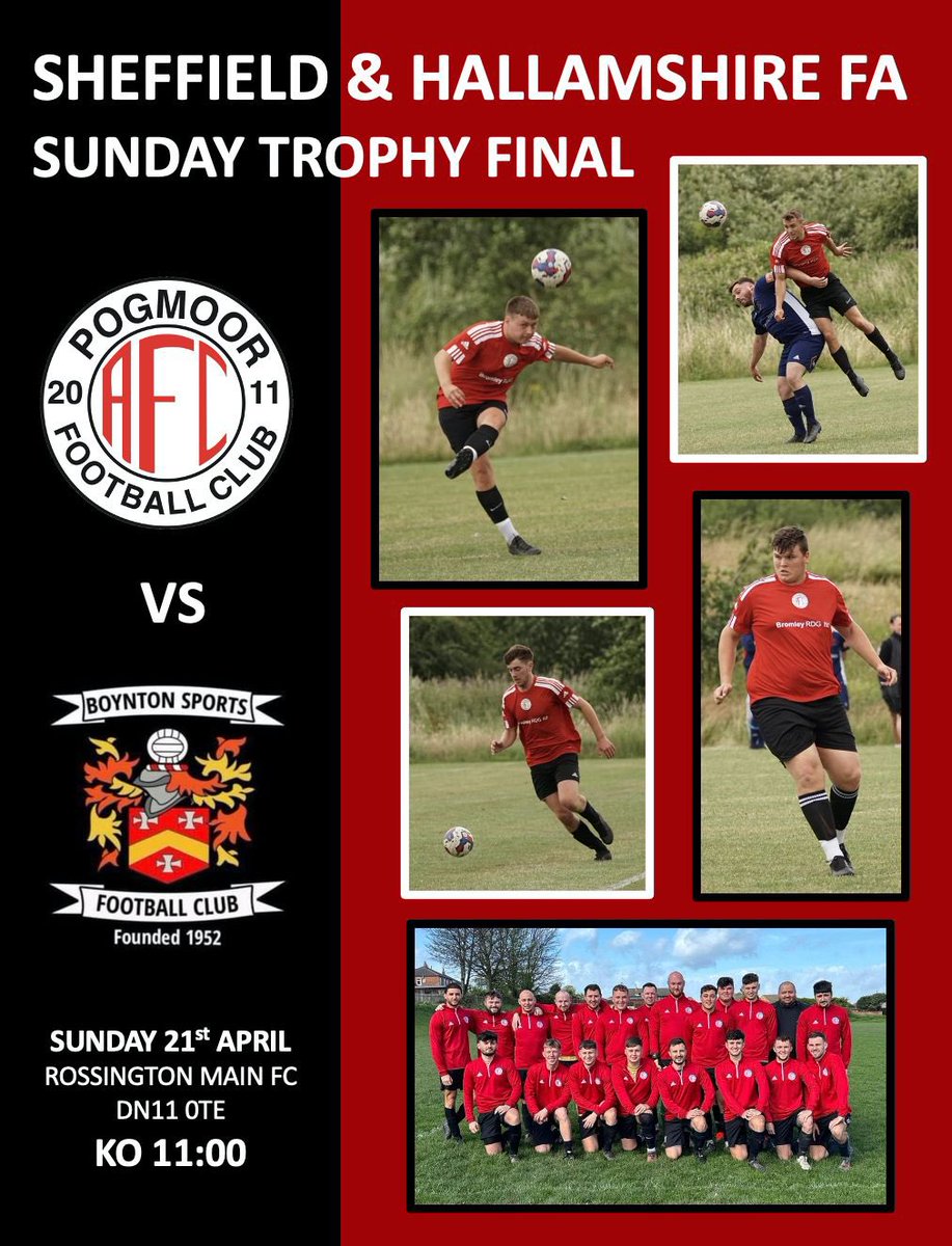 The open age men hunt for silverware this Sunday in the @SHCFA County Final 🆚 @BoyntonFc 🏟️ Rossington Main, DN11 0TE ⏰ 11:00 🏆 County Trophy Final £6 adult / £3 child & Concessions Pay on the day by cash or card. Go well lads! #PoggyArmy