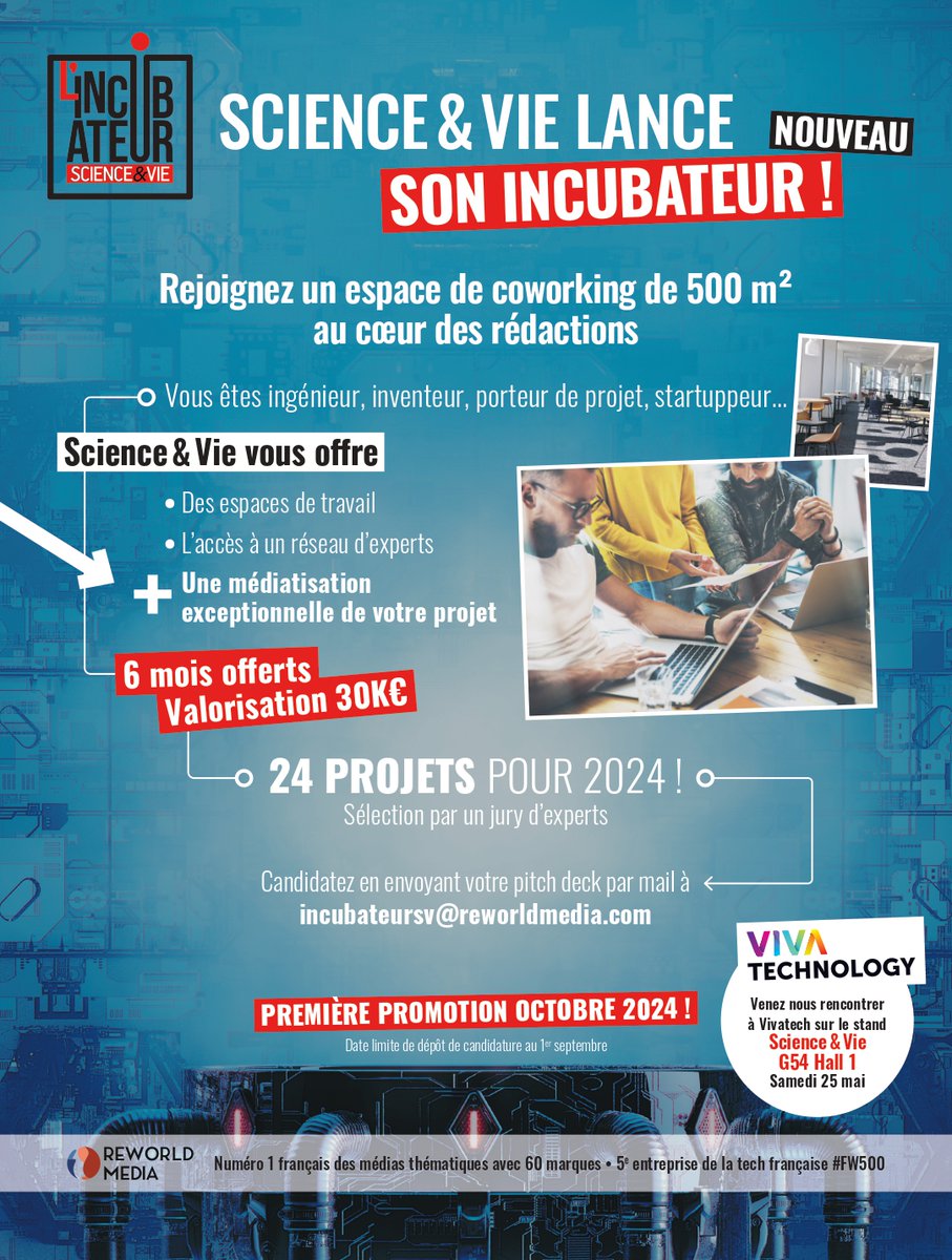 Science&Vie, marque média leader de la presse scientifique francophone, lance son propre Incubateur ! Envoyez votre pitch deck à incubateursv@reworldmedia.com avant le 1er septembre. 𝑅𝑒𝑗𝑜𝑖𝑔𝑛𝑒𝑧-𝑛𝑜𝑢𝑠 𝑑𝑎𝑛𝑠 𝑐𝑒𝑡𝑡𝑒 𝑎𝑣𝑒𝑛𝑡𝑢𝑟𝑒 𝑝𝑎𝑠𝑠𝑖𝑜𝑛𝑛𝑎𝑛𝑡𝑒 ! 🚀🌍