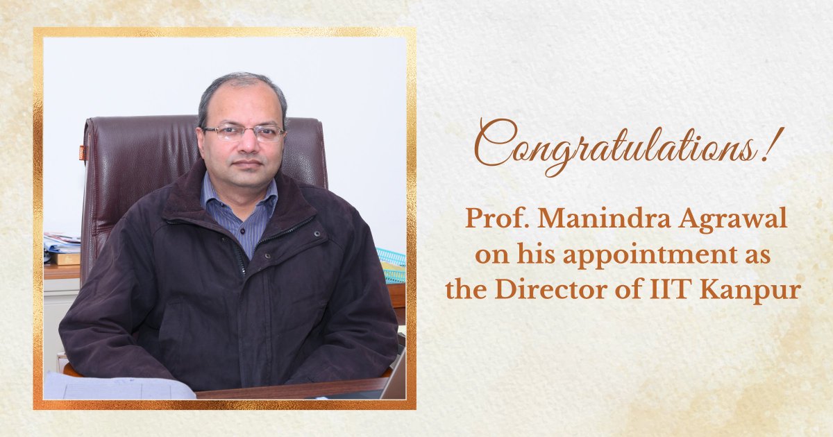 Congratulations to Prof. Manindra Agrawal on his appointment as the Director of <a href="/IITKanpur/">IIT Kanpur</a>!

It was a pleasure to work closely with him while I was the Director of IIT Kanpur during his tenure as Deputy Director from 2018 to 2020.

I look forward to seeing the remarkable