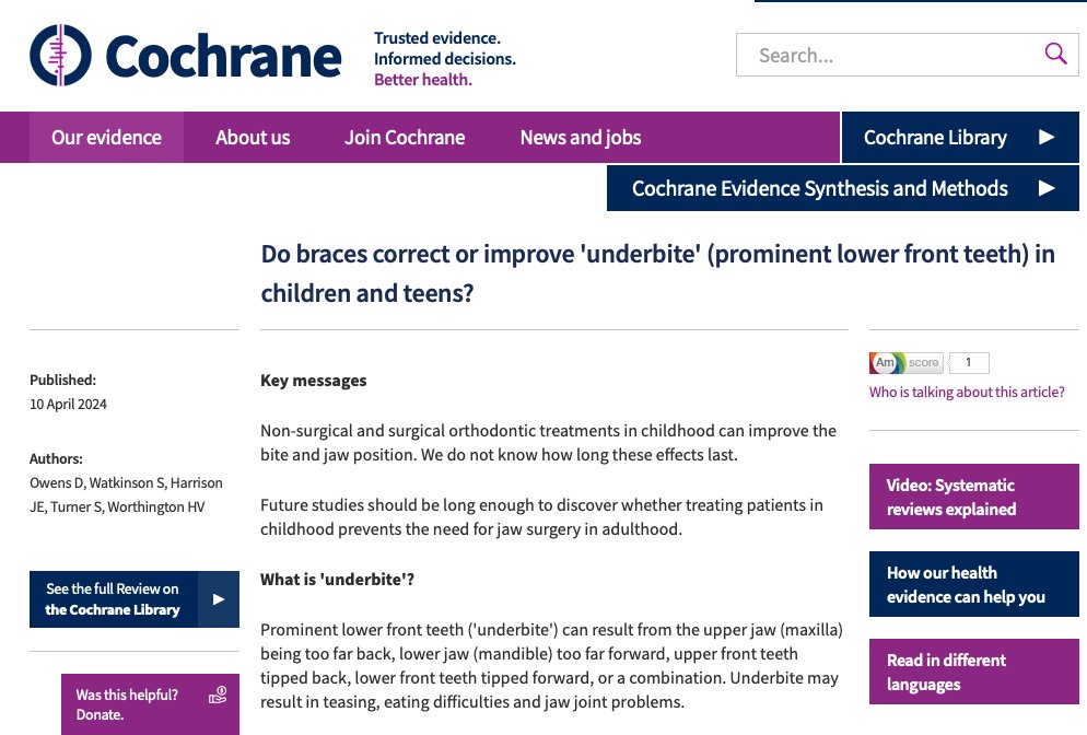 NEW Review published in the @cochranecollab Library Do braces correct 'underbites' in children and teens? cochrane.org/CD003451/ORAL_…