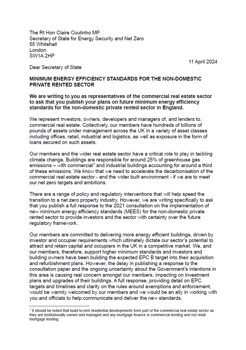 BritProp's tweet photo. Last week, we joined other Green Property Alliance members in calling on Government to provide clarity on future MEES regulations for the non-domestic private rented sector (PRS).

👇Read the letter below👇 https://t.co/y7zQT2NrCN