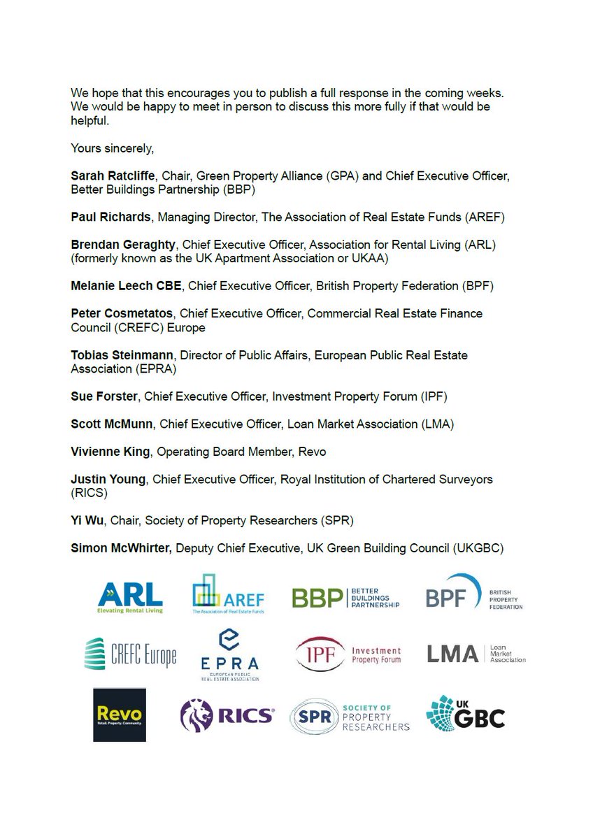 Last week, we joined other Green Property Alliance members in calling on Government to provide clarity on future MEES regulations for the non-domestic private rented sector (PRS).

👇Read the letter below👇