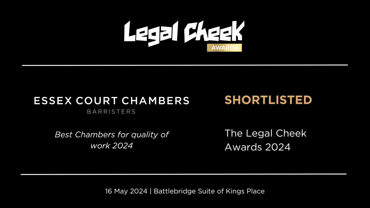 Members of Chambers are delighted to have been shortlisted for Best Chambers for quality of work at the @legalcheek Awards 2024. More information here: lnkd.in/eEY8aTzF Congratulations to all of those who have been shortlisted for an award. #LegalCheek #Award