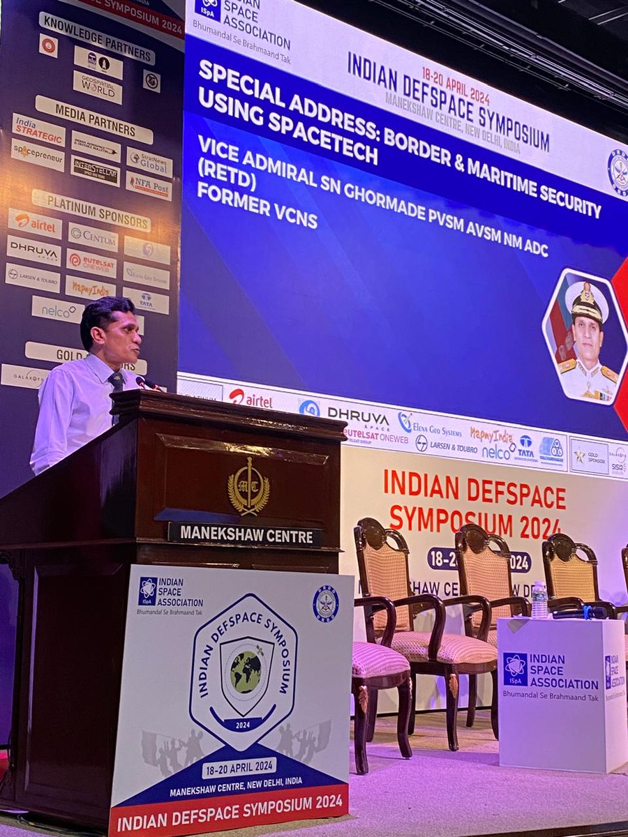 Vice Admiral SN Ghormade (Retd), Former VCNS, shared insights into Border & Maritime Security using SpaceTech at #DefSpaceSymposium. Participants gained valuable perspectives on leveraging space technology for enhanced security measures.