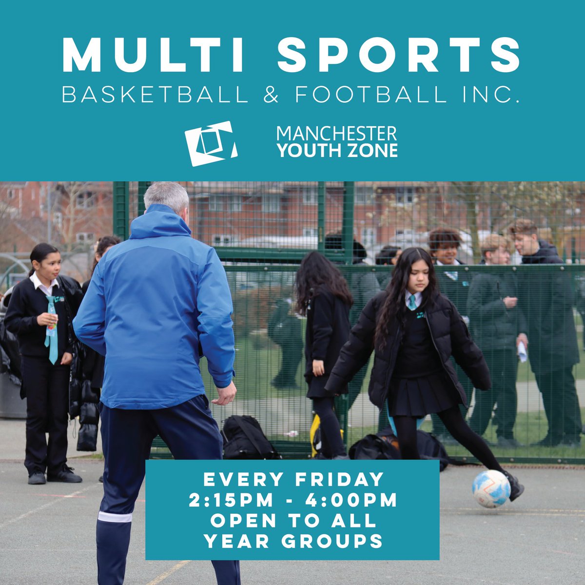 Every Friday @manchesteryz will be coming in to deliver weekly after-school activity sessions.

This will take place on the 3G Pitch and Sports Hall for Boys and Girls of all years.

Activities will include Football, Basketball and Multisports ⚽🏑⛹🏻

#WeAreMCA