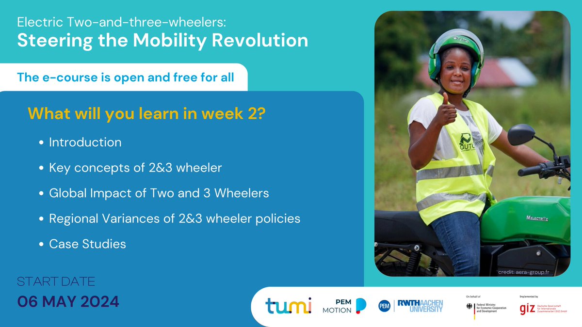 In Week 2 of our new e- learning course starting May 6, explore the landscape of 'Policy & Regulations' in the realm of electric two-and-three-wheelers. 🛵💡 Unlock insights into key concepts shaping the e-mobility sector. Enroll now at bit.ly/3PXlpdb!