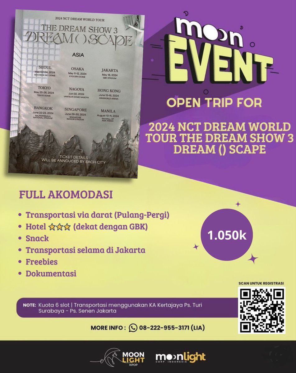 LAST  CALL📞 

 Eps Nctzen💚

Kita buka Open Tour Trip 2024 NCT Dream World Tour The Dream Show 3 Dream () Scape in Jakarta
Tour kali ini kita buka berangkat di tanggal 17 Mei 2024. From Surabaya

#moonlighkpops #tourtripkonser #THEDREAMSHOW3_IN_JAKARTA #THEDREAMSHOW3 #nctdream