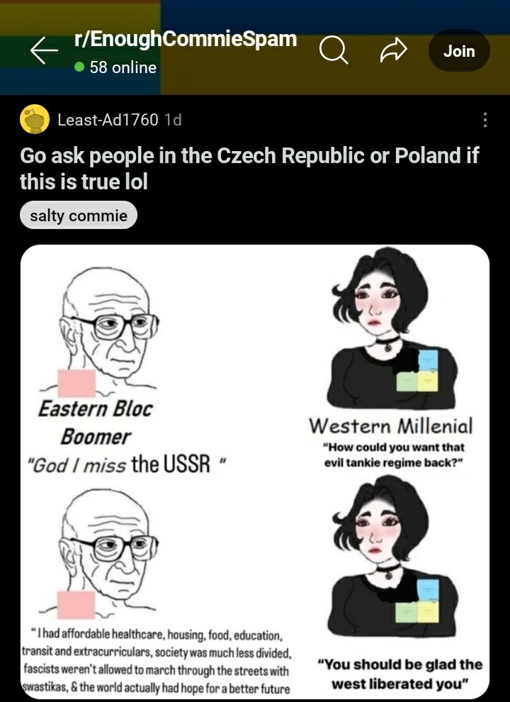 The funny thing is that in Poland, old ppl who lived in the Polish People's Republic all their lives are always stereotypically associated with constant repetition of how things used to be better in the old days bc there was housing, low unemployment, etc