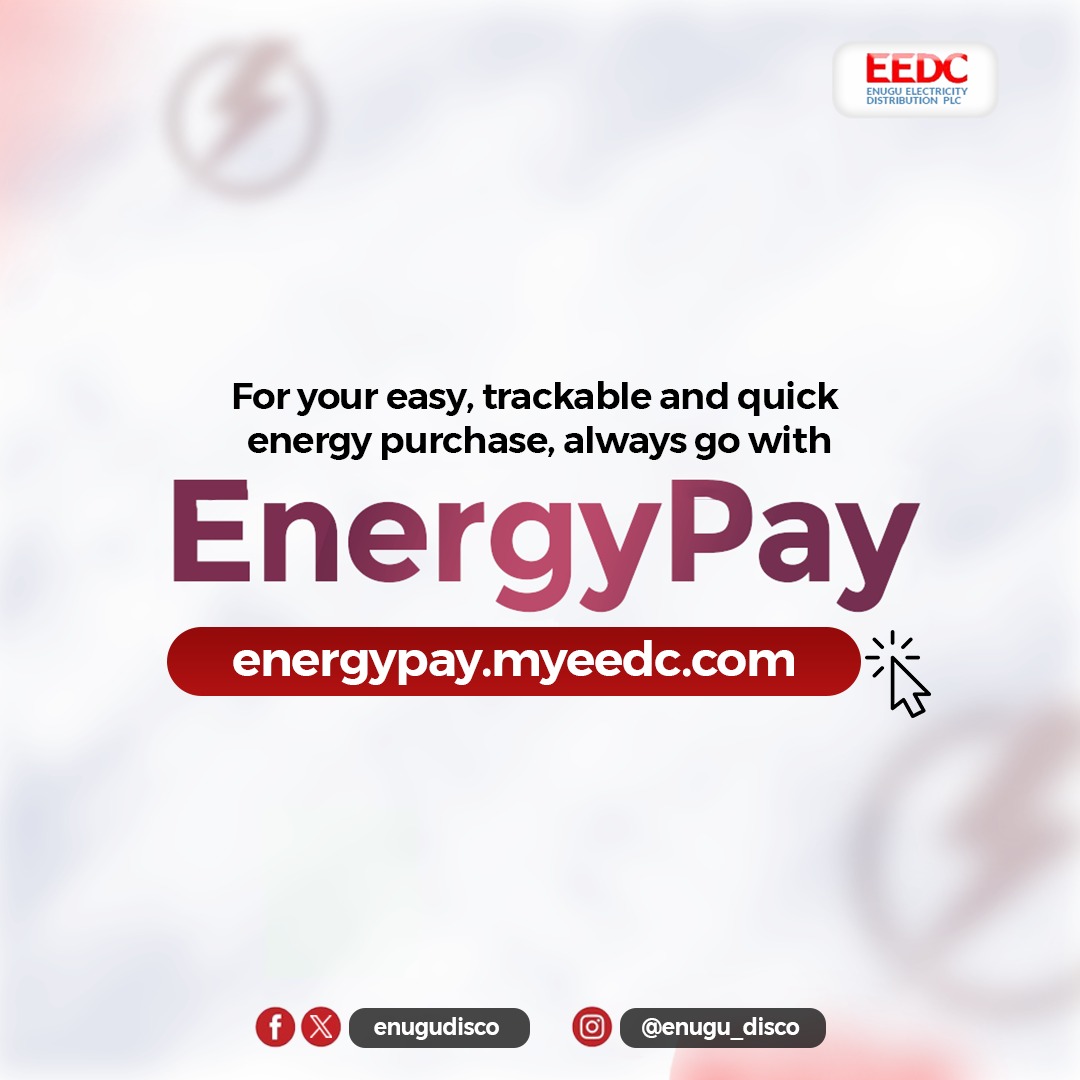 enugudisco's tweet photo. With EnergyPay, your transaction is made easy and convenient.
#EnergyPay
#PayYourBills
#EEDCCares https://t.co/tSUC8sy7Uj