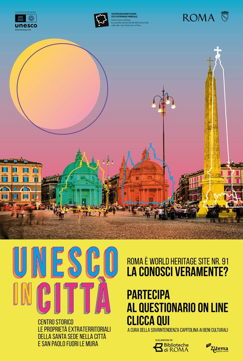 Se vivi, lavori o studi a Roma, hai tempo fino al 13 maggio per partecipare al questionario #UnescoInCittà Il Centro Storico di Roma è iscritto nella Lista del Patrimonio Mondiale UNESCO dal 1980. Quale percezione hai del suo valore storico e monumentale? bit.ly/3Unes7z