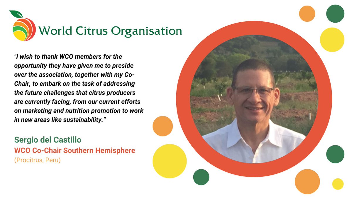 🔊Yesterday, <a href="/world_citrus/">World Citrus Organisation</a> elected its new leading team, with one Co-Chair for the northern and southern hemispheres each 🤝 

Meet Mr Sergio del Castillo, from <a href="/ProCitrusPeru/">ProCitrus</a> who will serve as Co-Chair for the Southern Hemisphere for the 2024-26 term 👏🍊