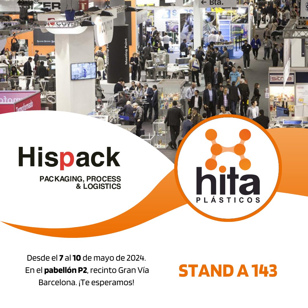 plasticoshita's tweet photo. Tenemos el placer de invitaros a Hispack,
donde asistiremos como expositores

📆 Desde el 7 al 10 de mayo 
📍Pabellón P2 Stand A 143 

Te esperamos para conocer nuestras soluciones
plásticas en packaging food y non-food. ¡Nos vemos en
Barcelona!

#Barcelona #Hispack  #Packaging https://t.co/fOGCS8Dxj8