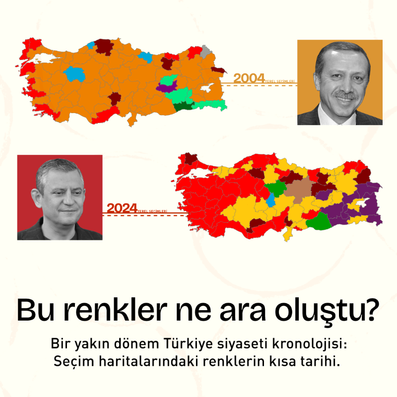 faynstudio's tweet photo. 3 Kasım 2002’den 31 Mart 2024’e Türkiye'nin siyasi haritası hangi seçimlerde ne renklere boyandı? 

Seçmenlerin oy tercihlerini hangi ülke gündemleri, ne şekilde etkiledi?

Bir yakın dönem Türkiye siyaseti kronolojisi. 

@CanPuruzsuz hazırladı.