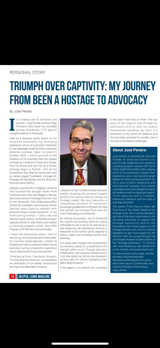 My Article Featured in 'The Helpful Living Magazine'' I am thrilled to announce that my article, 'Triumph Over Captivity: My Journey from Hostage to Advocacy,' has been published in the latest edition of 'The Helpful Living Magazine,' edited by Jamie Rockymore-Bess. In this…