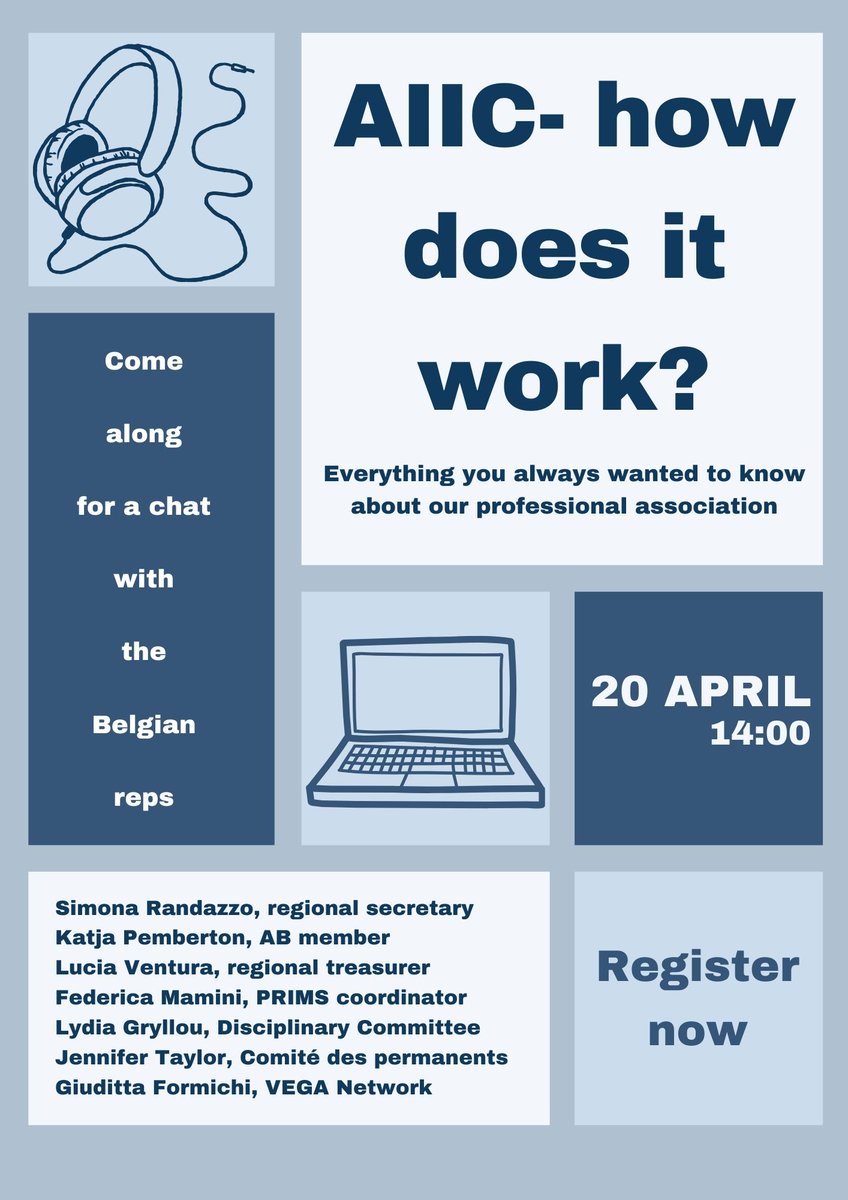 Do you get lost among AIIC’s acronyms? Do you struggle to remember who does what? Would you like to know more about how our professional association works? Join us tomorrow for a chat with the Belgian reps! Register here: shorturl.at/oyA46