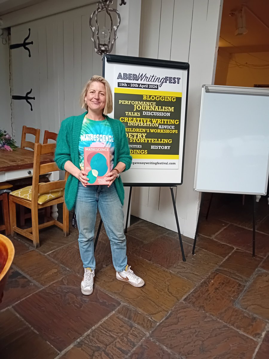 Great start to the day with Lily Redwood and her workshop 'Write like a Mother'. Here she is holding Matrescence by @lucyjones! There's plenty of fabulous sessions being run throughout the day at @KingsArmsAber - pop by and check it out!✍️ #Aberwritingfest #WritingCommunity