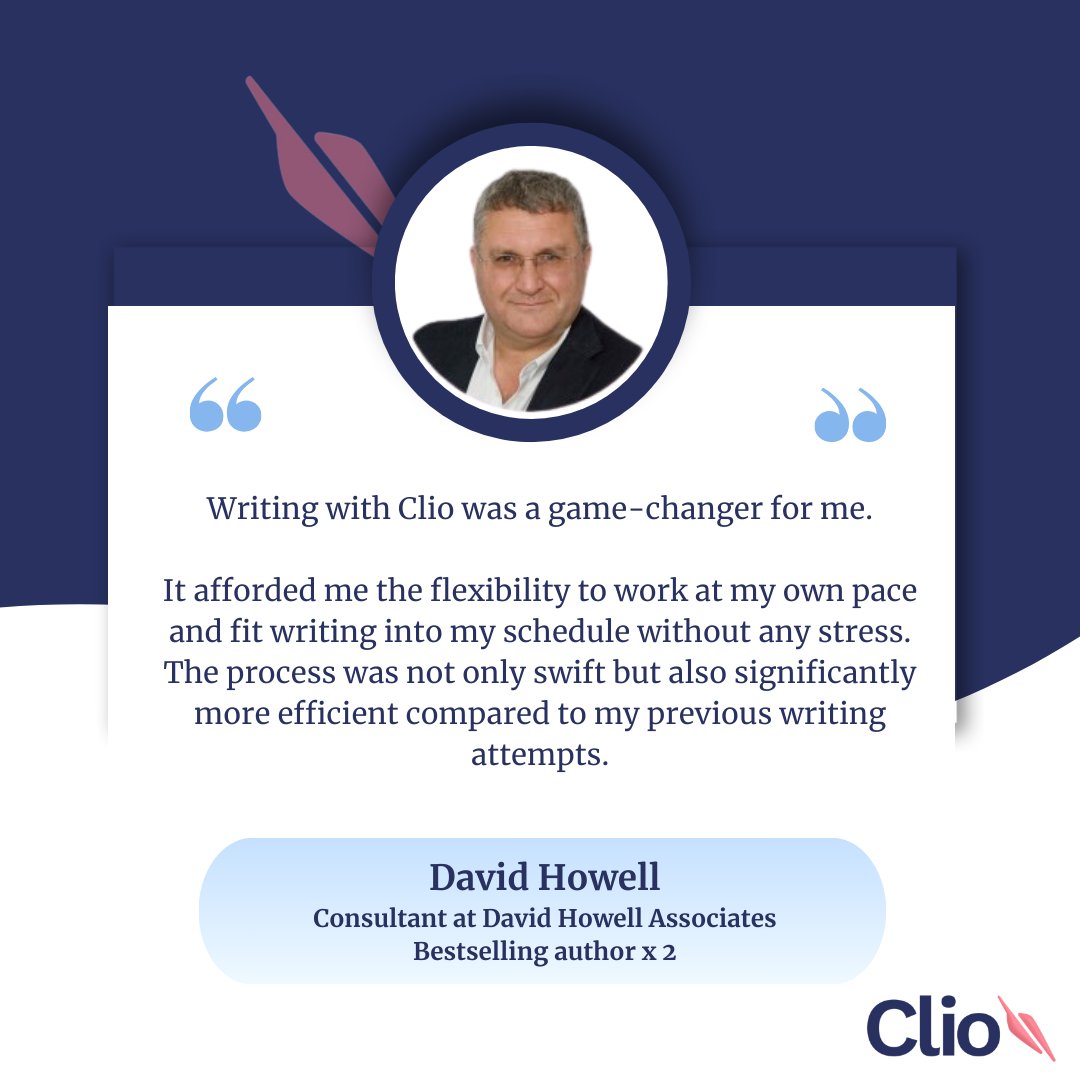 On average, it takes about six months to complete the first draft of a business book. 

It takes just six days for Clio users – with no compromise on quality. 

Follow Clio’s brief, record your answers anywhere, at any time, and watch her do the rest.

cliobooks.ai/signup/