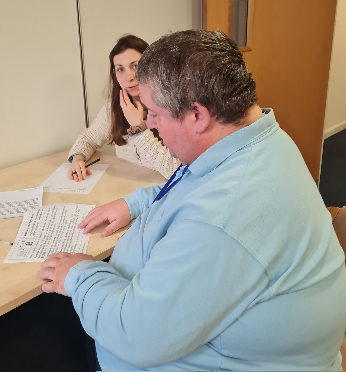 It is a busy day here at the #Cromer office. Robert is working with our social work student Marta looking at his actions from the Management Committee last month #UserLed