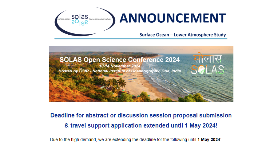 GarimashuklaNio's tweet photo. Due to overwhelming interest, the registration deadline for the SOLAS Conference has been extended. Don't miss your chance to join the forefront of ocean-atmosphere research and innovation. Register now to secure your spot! π #SOLASConference #OceanResearch #DeadlineExtension https://t.co/OQ87u9MUsz