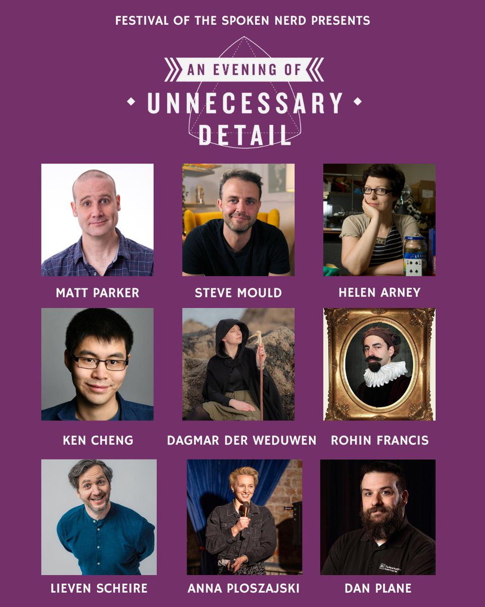 Look at this lineup, isn't it a thing of beauty? Alongside Matt, Steve and Helen, you'll have the chance to see @kenchengcomedy @DJWeduwen @MedCrisis @lievenscheire @AnnaPloszajski & @Ri_Science's Dan Plane! We're almost ready for An Evening of Unnecessary Detail on 28th April