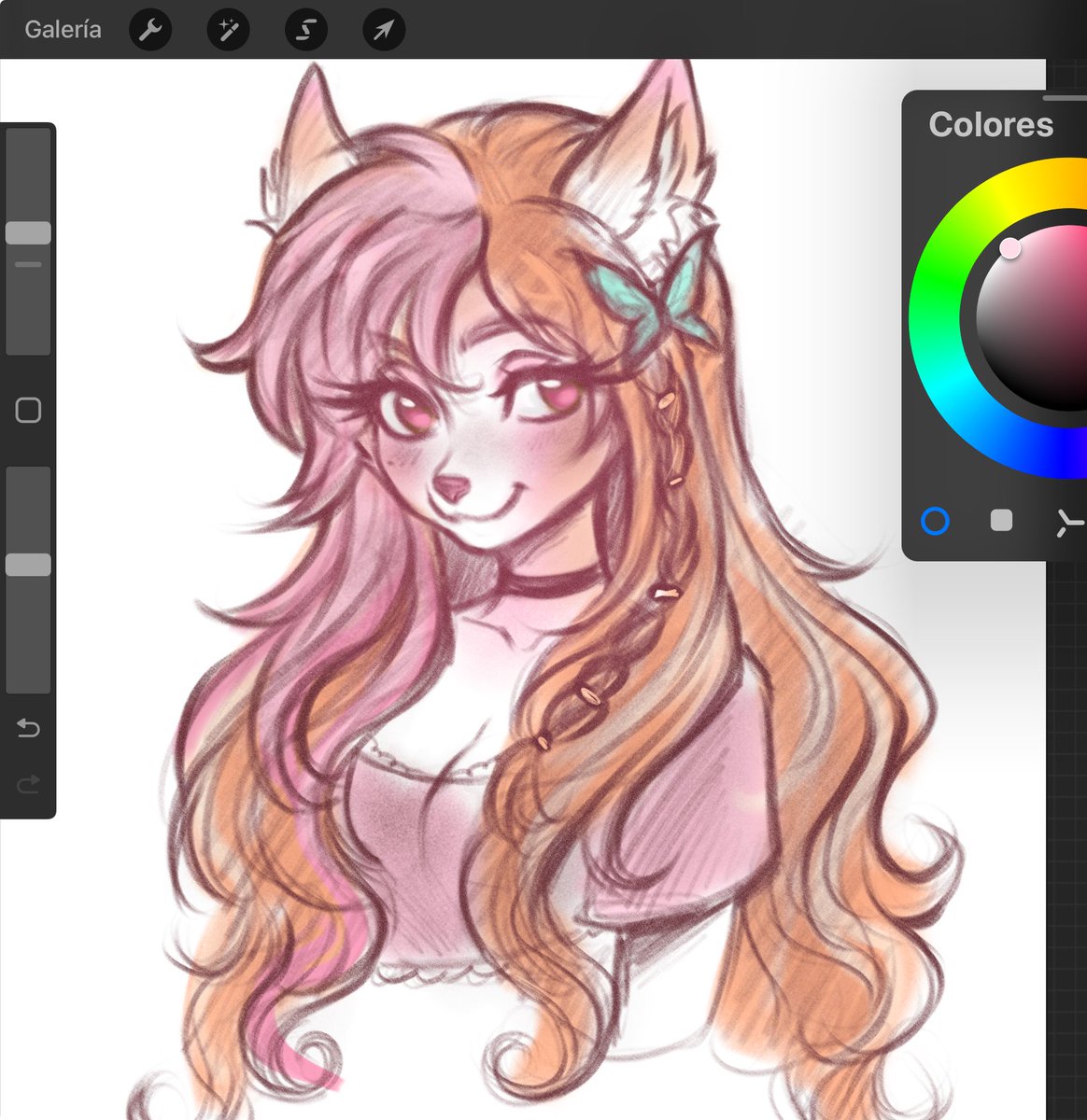 KuridelBlack's tweet photo. Added some colours to the Sketch of my Fursona! I recently dyed my hair pale ginger / Strawberry blonde and I love it! Now I wanna add some pink strands, haha >v< 🌸 https://t.co/pXUpHQ5u15