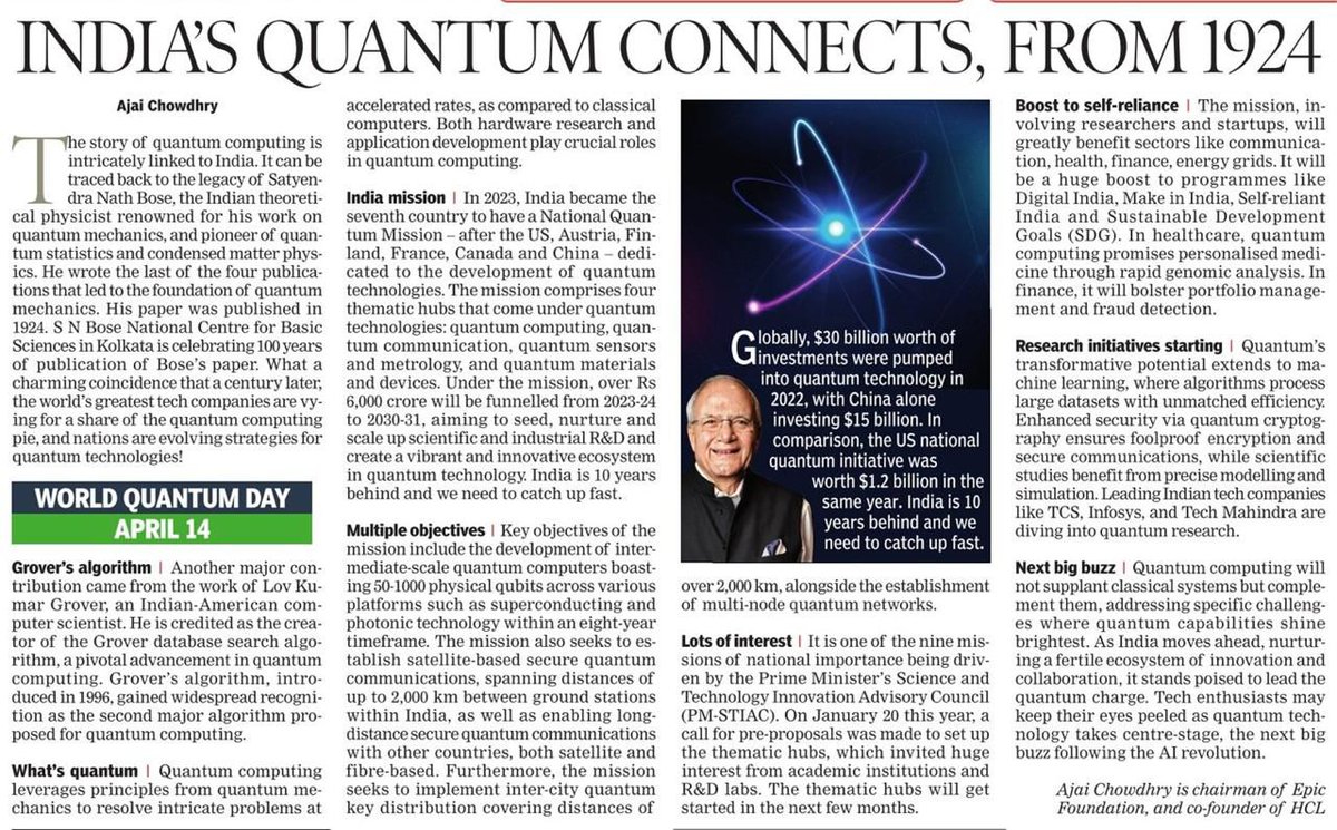 Tech enthusiasts may keep their eyes peeled as quantum technology takes centre-stage, the next big buzz following the AI revolution.

msn.com/en-in/money/ne…

#AjaiChowdhry #JustAspire #Fatherofhardware #HCLfounder #electronics #productnation #quantumtechnology