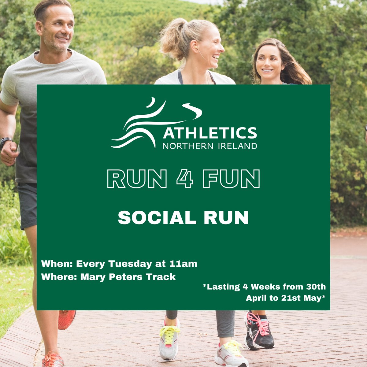 📢 Run 4 Fun Social Run The whole idea round Run 4 Fun is to create a social and supportive network for beginner runners while having fun. Sign up for the 4 week social run 👇 athleticsni.org/Fixtures/Run-4… #Run4Fun #SocialRun