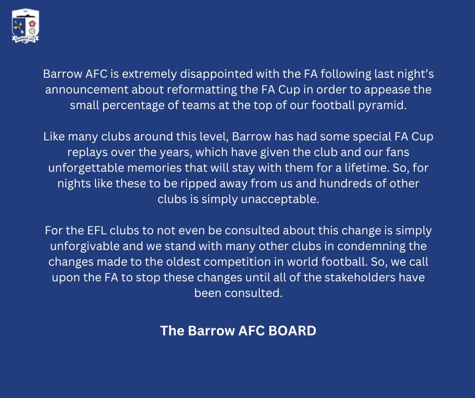 BarrowAFC's tweet image. Club statement 

#WeAreBarrow