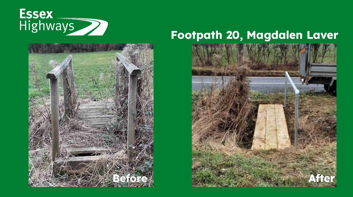 Happy #FootbridgeFriday. Check out this replacement footbridge located on Footpath 20 #Magdalen Laver. If you would like to explore this route or one of another PRoW route check out our interactive map bit.ly/2WsOdw5