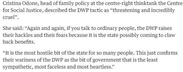 Rishi Sunak made his benefits announcement at the @csjthinktank today. This is what Christina Odone, their head of family policy had to say about the @DWPgovuk earlier this week. 'It is the most hostile bit of the state for many people.'