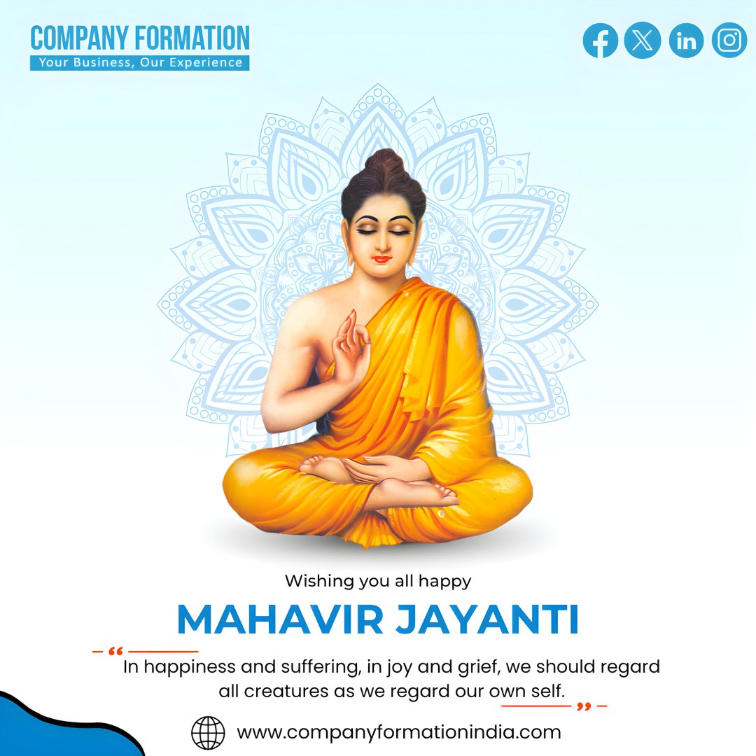 ✨ Happy 𝐌𝐚𝐡𝐚𝐯𝐢𝐫 𝐉𝐚𝐲𝐚𝐧𝐭𝐢 May the teachings of Lord Mahavir guide all of us to a bright Future.🙏
.
.
.
#MahavirJayanti #NonViolence
#HappyMahavirJayanti2024 
#CompanyFormation #CompanyFormationIndia