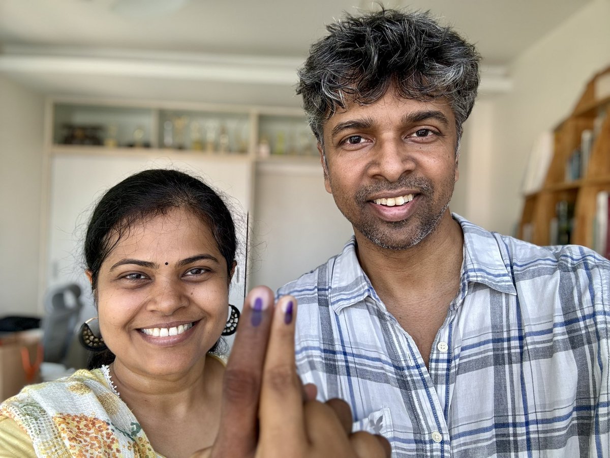 Celebrating the mark of democracy with @madhankarky! #VoteToday #IndianElections2024