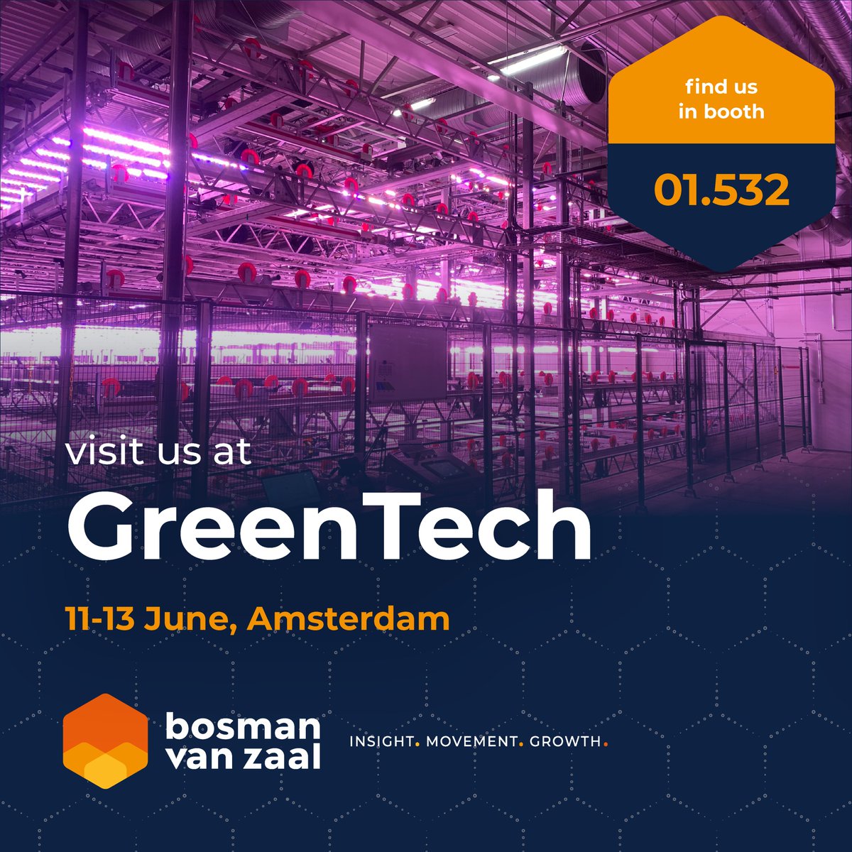 Only a few days left until GreenTech Amsterdam! Make sure to visit us at Booth 01.532 and explore our vertical farm, software, rolling bench, robotics, and climate control solutions! #GreenTech #SustainableTech #VerticalFarming #ClimateControl #Innovation