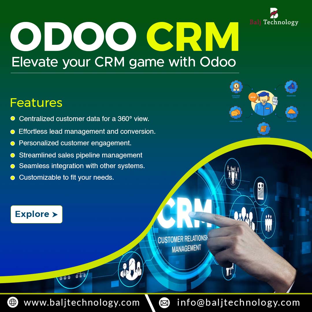 Experience the power of Odoo CRM. Enhance customer loyalty and drive business growth. 🚀
.
.
Visit Us Today- baljtechnology.com
.
.
#odoo #odoocrm #odooerp #CRM #CRMsoftware #crmsoftwaredevelopment