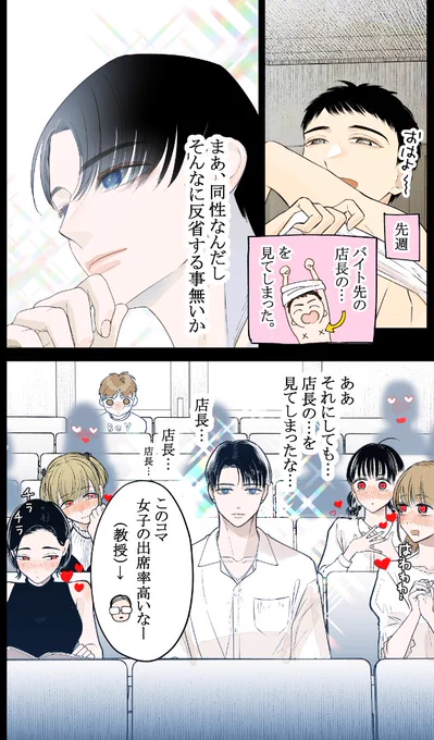 店長(29才男)の着替えを見てしまった学生バイト宮川君。

バイトの宮川君は店長が好き その10
#創作BL  
#漫画が読めるハッシュタグ 

(1/2) 