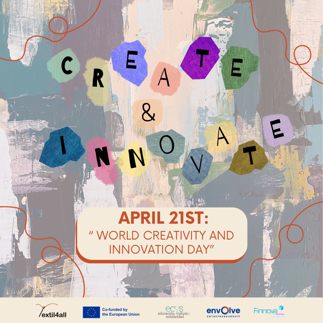 🎯 This Sunday, April 21st is the #Worldcreativityandinnovationday
🎨Date which focuses on the spirit of innovation and creativity worldwide.
💚At #Textil4all, we're dedicated to fostering sustainable solutions within the fashion industry through creativity and innovation.