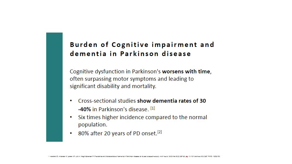 Cognitive dysfunction in #Parkinsons worsens with time, often surpassing motor symptoms and leading to significant disability and mortality #BGSconf