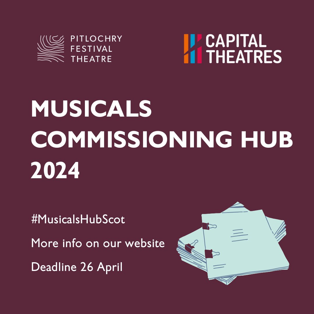 Could you be sitting on Scotland's next best musical? 📣 Along with @captheatres, we are offering a residency to 3 selected artists who will work with industry professionals to develop their work. ⏰Deadline: 26 April 👉More info: pitlochryfestivaltheatre.com/musical.../ #MusicalsHubScot
