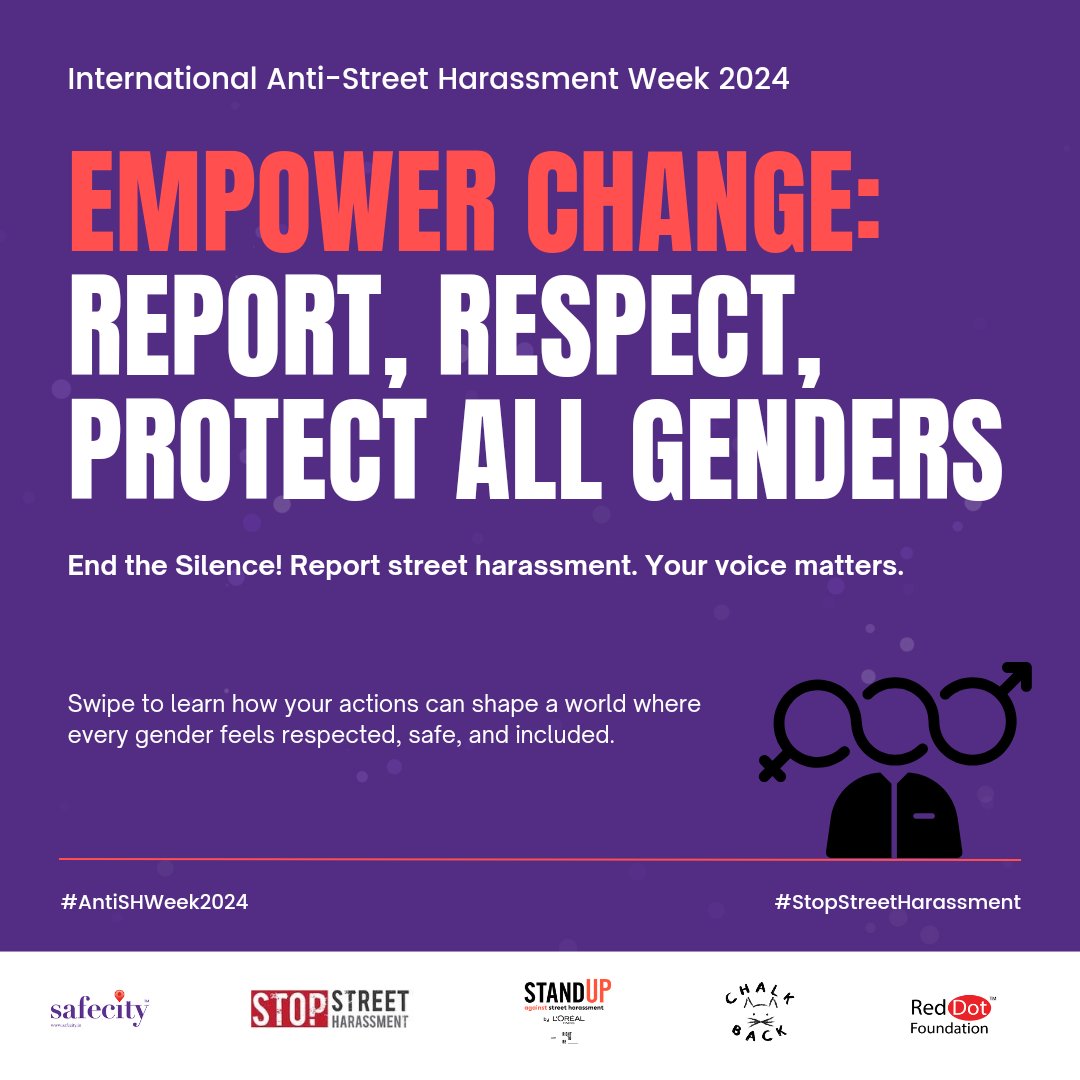 TheSafecityApp's tweet photo. During International Anti-Street Harassment Week 2024, let's break the silence and report street harassment. Swipe to learn how you can take action!
#AntiSHWeek2024 #stopstreetharassment
#Safecity #RedDotFoundation https://t.co/HO2Usv759Z
