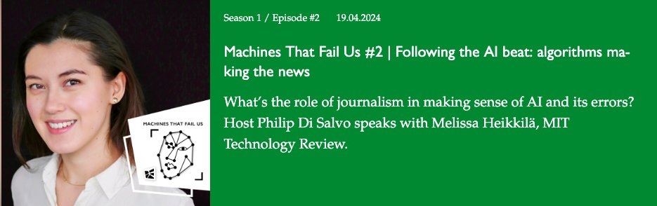 'Machines That Fail Us' Episode 2 is out now! I am very happy to be joined by @Melissahei from @techreview to discuss the role of journalism in making sense of and negotiating AI, algorithms and their errors. Listen here and on all major audio platforms: unisg.ch/en/newsroom/po…