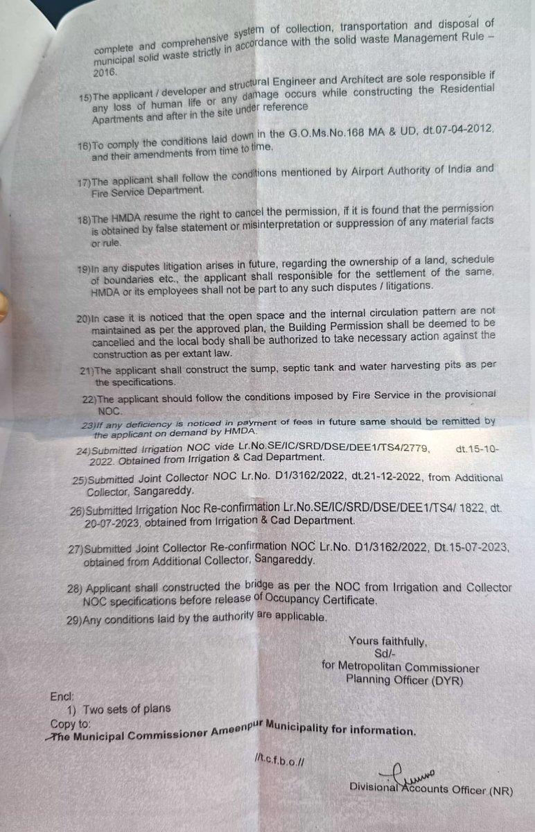 @HMDA_Gov How did you permit #Aaditri for constructing 39 floors with 4 cellars on the downstream of the Ameenpur Biodiversity Heritage Lake just on the basis of Irrigation Dept NOC? Don't you know what all NOC/permissions required?
How did you convert conservation zone to