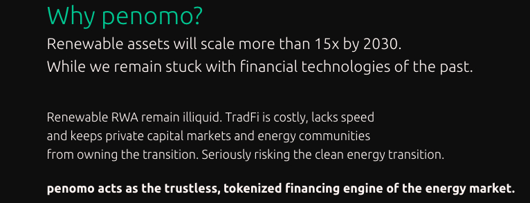 francescoX222's tweet photo. Penomo- The RWA Platform

@penomoprotocol , an innovative platform for the tokenization of real assets in the sustainable energy sector, is joining the @peaqnetwork  to revolutionize the management of lithium batteries.

The extraction of lithium can have significant environmental impacts.
But @penomoprotocol  offers an efficient solution, enabling businesses that:

° Produce electric batteries
° Operate electric batteries
° Recycle electric batteries

to store sustainable energy and monetize these resources through tokenization, the sale of carbon credits, and more

🔋 The crux of the matter lies in batteries, an unusual asset for a #DePIN but one that seamlessly integrates into the DePIN model.

By utilizing Peaq blockchain for:
° Battery tokenization
° Carbon credit
° Futures sales

Penomo promotes the adoption of Peaq in the sustainable energy industry, increasing on-chain activity and generating value for all participants.
$PEAQ

Lithium-ion batteries power our daily lives, from smartphones to laptops and electric vehicles, playing a fundamental role in sustainable power networks.

However, lithium extraction entails significant environmental costs, and many companies committed to sustainable solutions often struggle to create sufficient income sources.

💡 Penomo steps in to fill this gap, enabling the tokenization of real energy assets.

With its approach, Penomo offers a unique incentive mechanism, tokenizing electric batteries and allowing #Web3 communities to receive a share of future revenues, turning these batteries into liquid assets.
Moreover, businesses can sell carbon credits to other companies on-chain. 

Integration with Peaq leverages key Modular DePIN functions, such as:
° Self-sovereign multi-chain peaq IDs
° Peaq pay
 to implement fractional ownership mechanisms.

When businesses add their batteries to Penomo, they equip the hardware with peaq IDs through the Penomo application.

The latter also uses @peaqnetwork  for battery tokenization, automatically distributing rewards among stakeholders and managing the sale of carbon credits.
Penomo has already established:

° 4 letters of intent with companies specializing in energy storage and recycling, including Evyon

°Negotiations for paid proof-of-concept and co-development with two major multinational corporations

° Garnering support from at least 10 major companies, including, renowned vehicle manufacturers and energy companies

🗺️ The Penomo project represents a milestone in the #DePIN  sector, demonstrating how this community-centric model can also extend to larger assets, such as batteries.

Tokenization opens up new opportunities, more access to assets, and engagement with a broader audience.

A significant step towards the future of sustainable energy and regenerative finance $PENOMO
