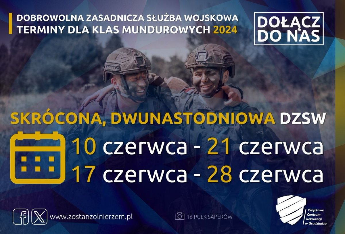 WCRGrudziadz's tweet photo. Skrócone 1️⃣2️⃣ dniowe szkolenie dla absolwentów #OPW oraz #CWKM odbędzie się w poniższych terminach👇

#DZSW #CWKM #SDZSW #WP
@ZolnierzRP 
@MON_GOV_PL https://t.co/FJPVDTQO7n